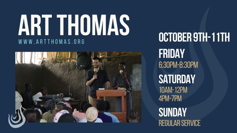 Art Thomas at Solid Rock Church, October 9–11. Friday 6:30–8:30 pm; Saturday 10 am–12 pm and 4–7 pm; Sunday regular service. www.artthomas.org.